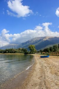 Ohrid lake beach with boat