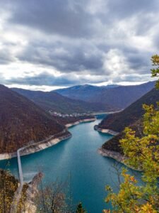Piva lake from above view Montenegro