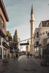 Skopje old town street passing by mosque