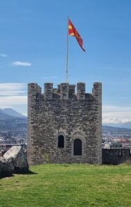 Skopje flag on the fortress overlooking town
